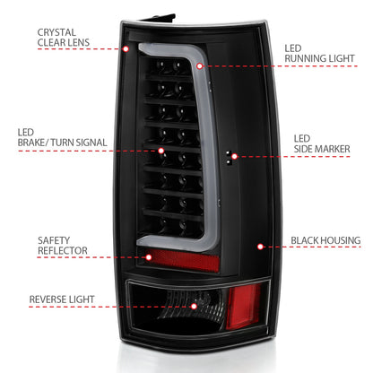 Anzo USA | LED Tail Light Assembly LED Clear Lens Black Housing w/Plank Style Design Pair | Fits Silverado 2500 HD | 311321