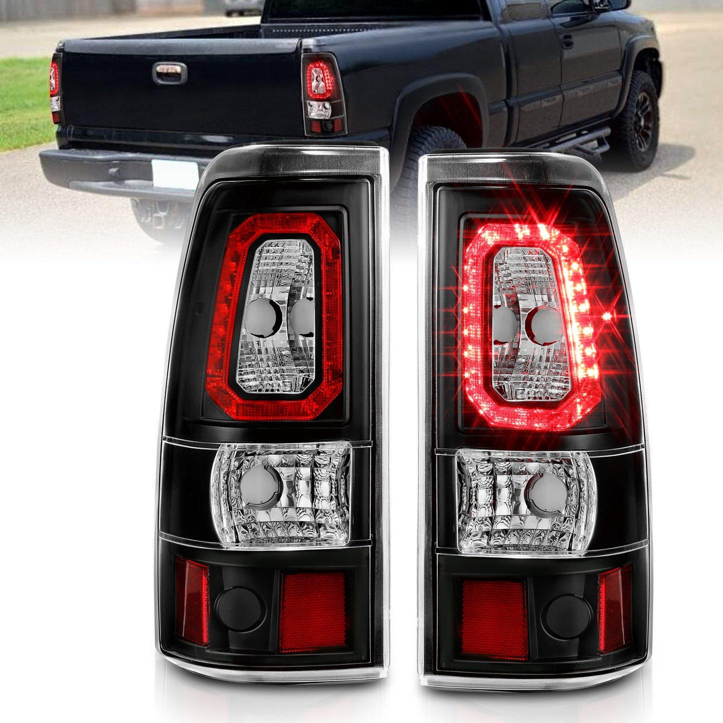 Anzo USA | LED Tail Light Assembly LED Clear Lens Black Housing Pair | Fits Silverado 1500 | 311324
