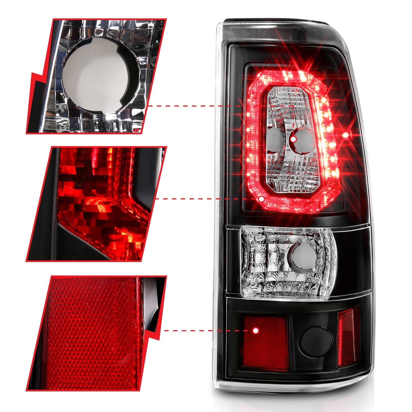 Anzo USA | LED Tail Light Assembly LED Clear Lens Black Housing Pair | Fits Silverado 1500 | 311324