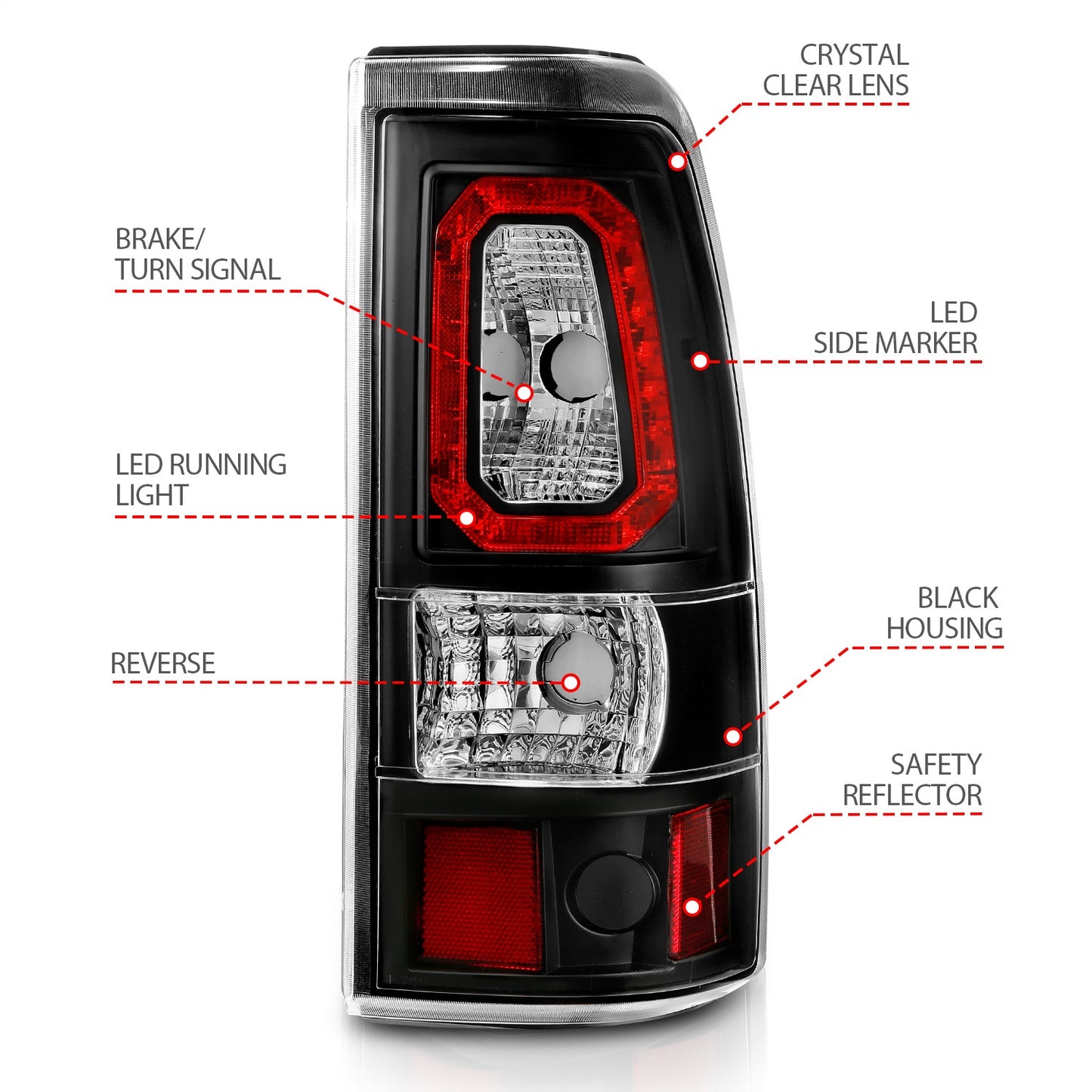 Anzo USA | LED Tail Light Assembly LED Clear Lens Black Housing Pair | Fits Silverado 1500 | 311324