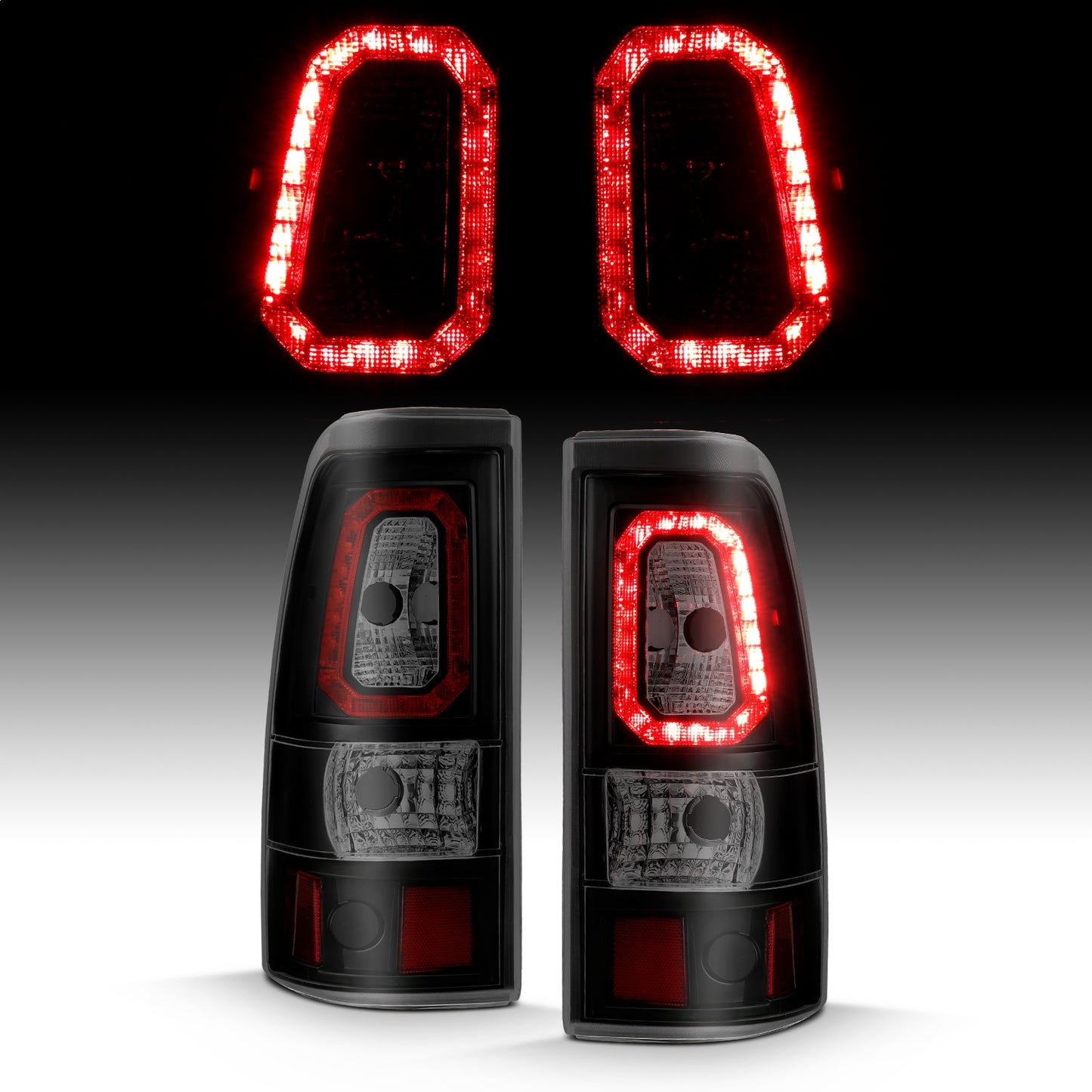 Anzo USA | LED Tail Light Assembly LED Smoke Lens Black Housing Pair | Fits Silverado 1500 | 311325