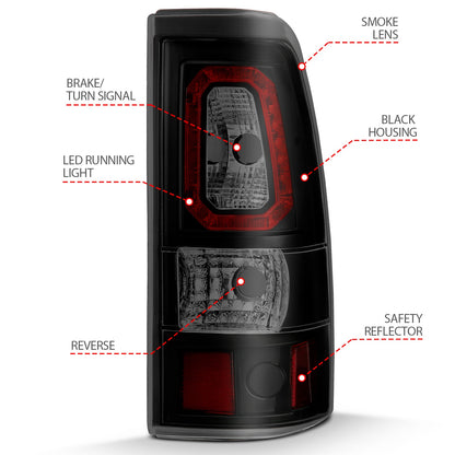 Anzo USA | LED Tail Light Assembly LED Smoke Lens Black Housing Pair | Fits Silverado 1500 | 311325