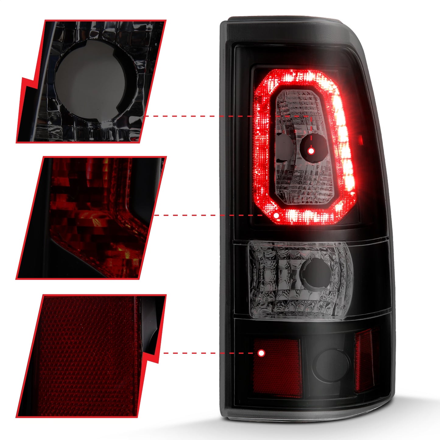 Anzo USA | LED Tail Light Assembly LED Smoke Lens Black Housing Pair | Fits Silverado 1500 | 311328