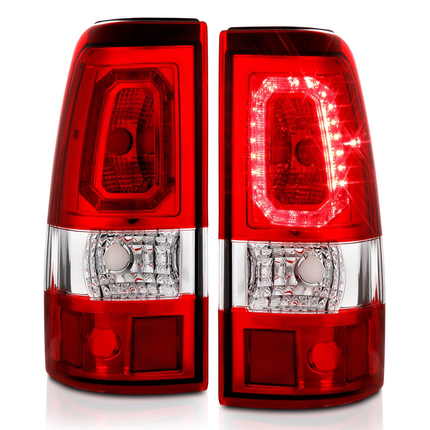 Anzo USA | LED Tail Light Assembly LED Red/Clear Lens Chrome Housing Pair | Fits Silverado 1500 | 311329