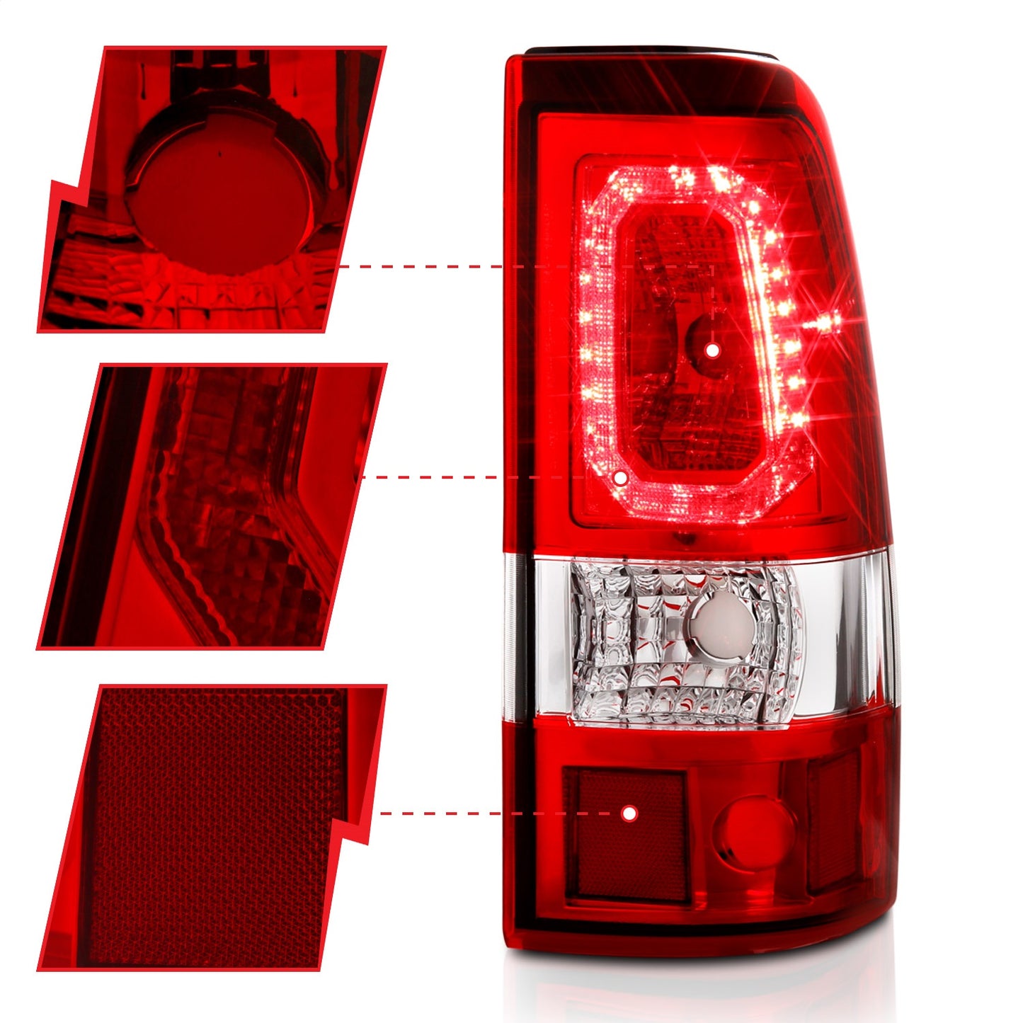 Anzo USA | LED Tail Light Assembly LED Red/Clear Lens Chrome Housing Pair | Fits Silverado 1500 | 311329