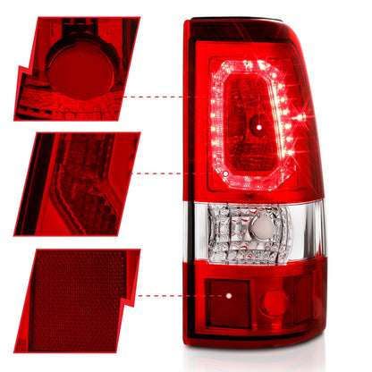 Anzo USA | LED Tail Light Assembly LED Red/Clear Lens Chrome Housing Pair | Fits Silverado 1500 | 311329