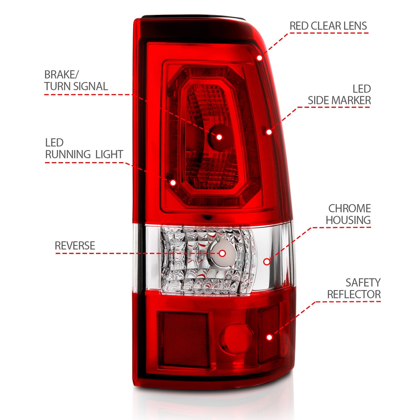 Anzo USA | LED Tail Light Assembly LED Red/Clear Lens Chrome Housing Pair | Fits Silverado 1500 | 311329
