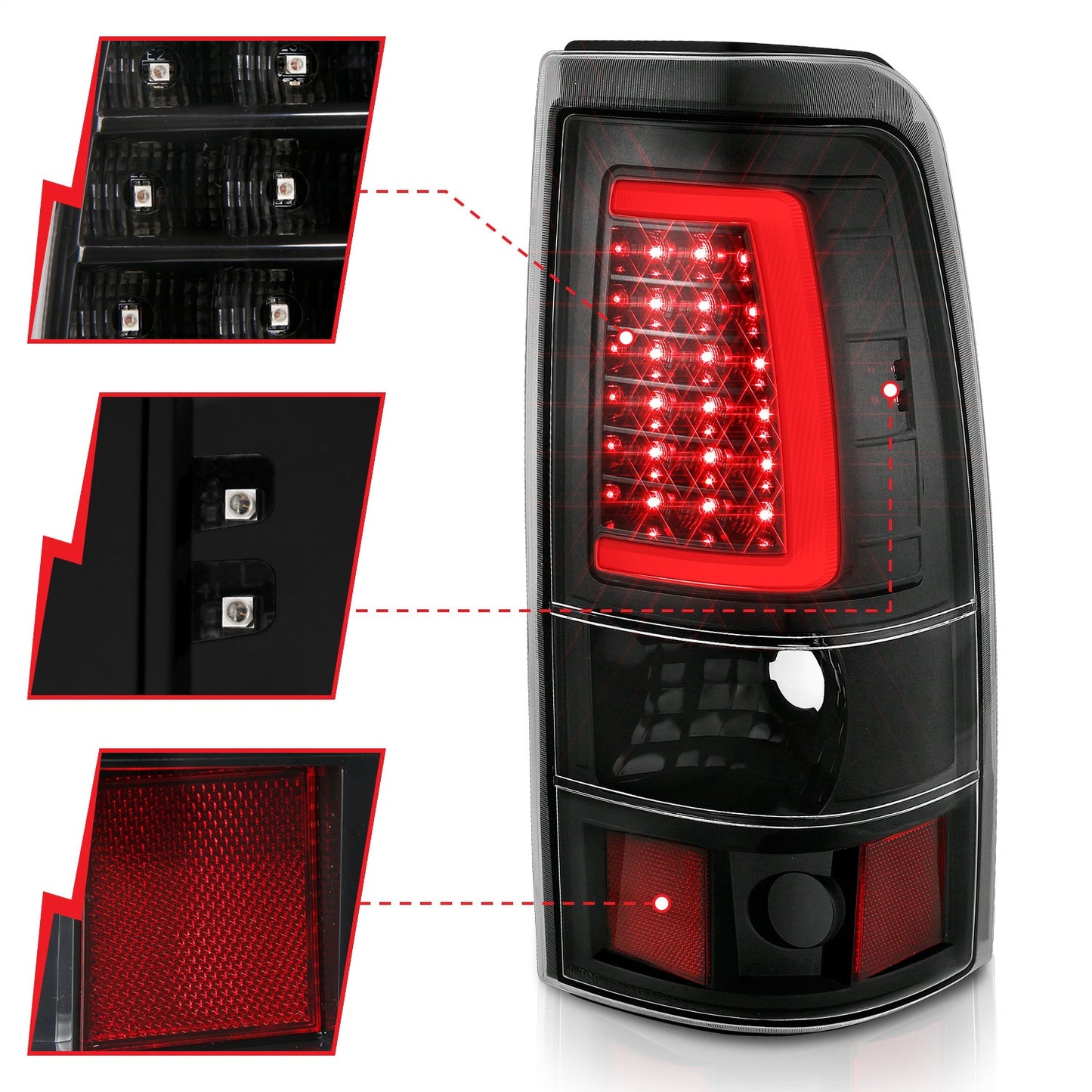 Anzo USA | LED Tail Light Assembly LED Clear Lens Black Pair | Fits Silverado 1500 | 311330