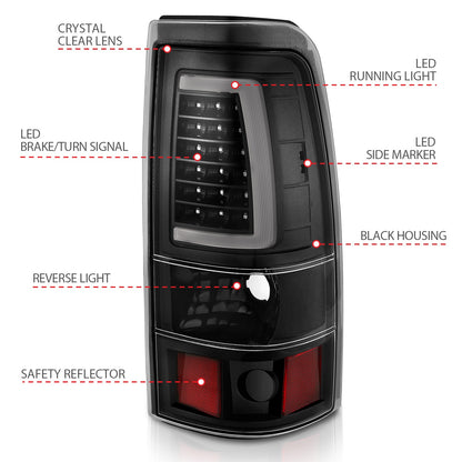 Anzo USA | LED Tail Light Assembly LED Clear Lens Black Pair | Fits Silverado 1500 | 311330