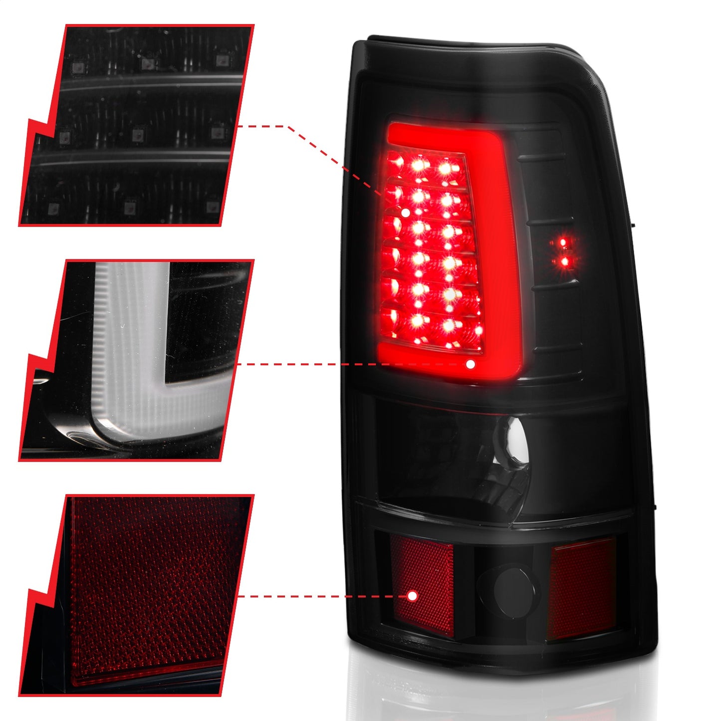 Anzo USA | LED Tail Light Assembly LED Smoke Lens Black Pair | Fits Silverado 1500 | 311331