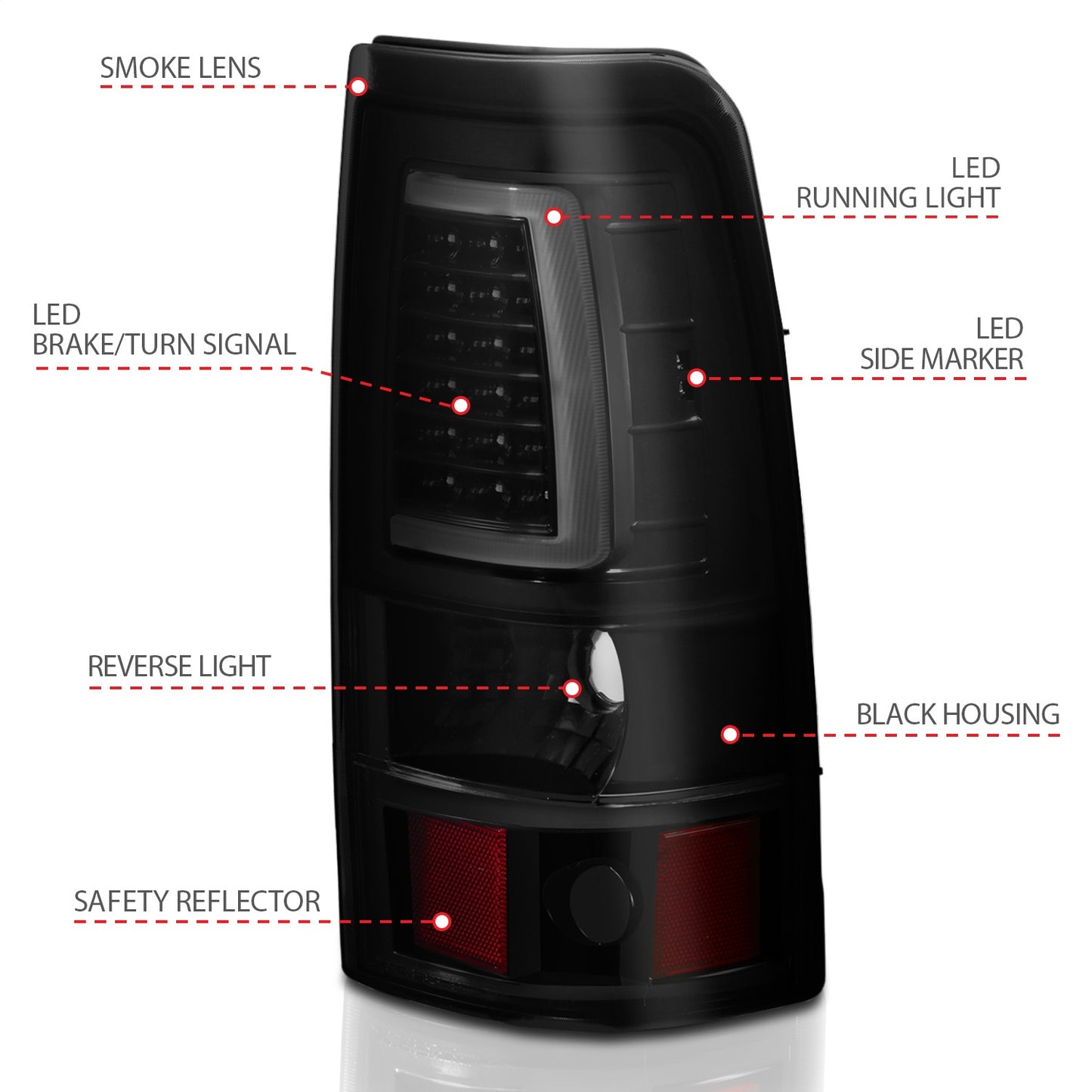 Anzo USA | LED Tail Light Assembly LED Smoke Lens Black Pair | Fits Silverado 1500 | 311331