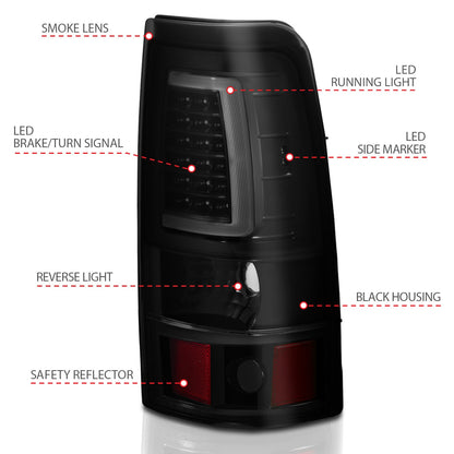 Anzo USA | LED Tail Light Assembly LED Smoke Lens Black Pair | Fits Silverado 1500 | 311331