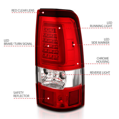 Anzo USA | LED Tail Light Assembly LED Red/Clear Lens Chrome Pair | Fits Silverado 1500 | 311332