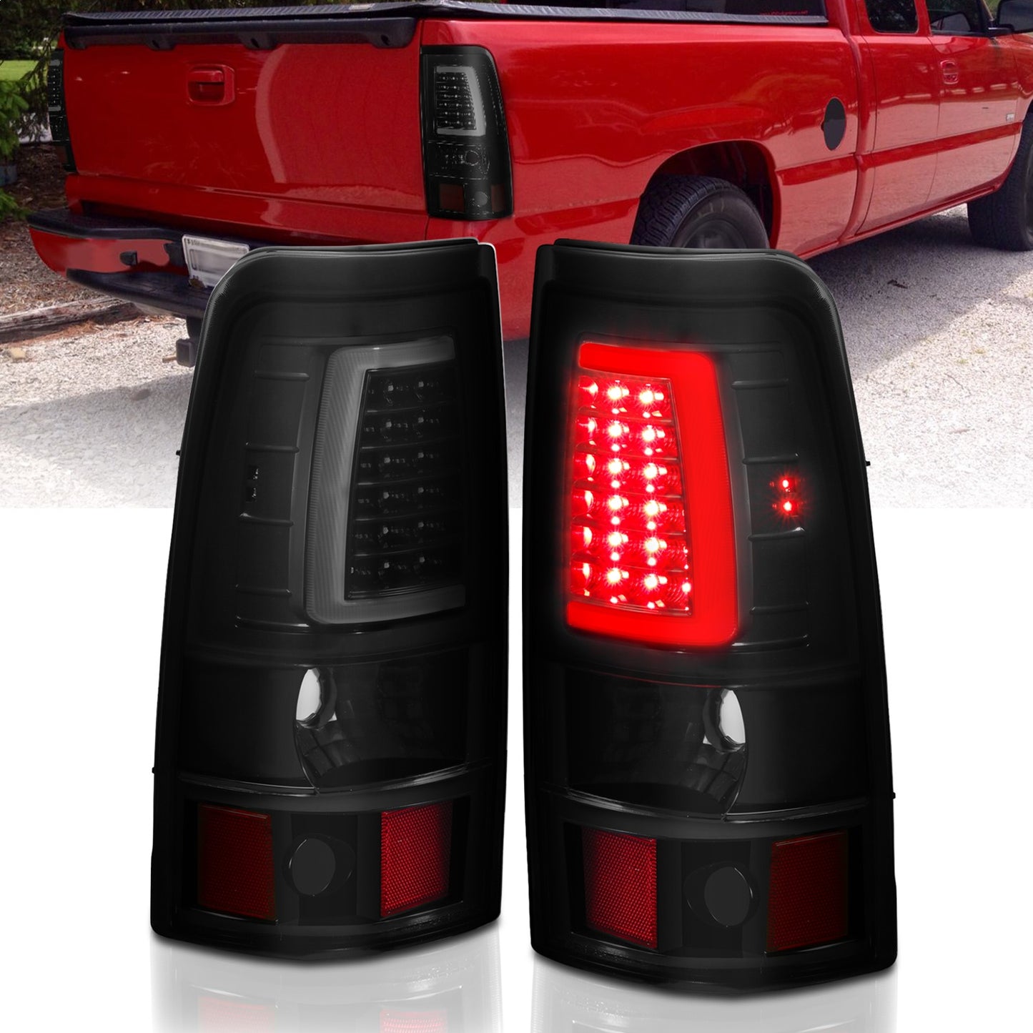 Anzo USA | LED Tail Light Assembly LED Smoke Lens Black Pair | Fits Silverado 1500 | 311334