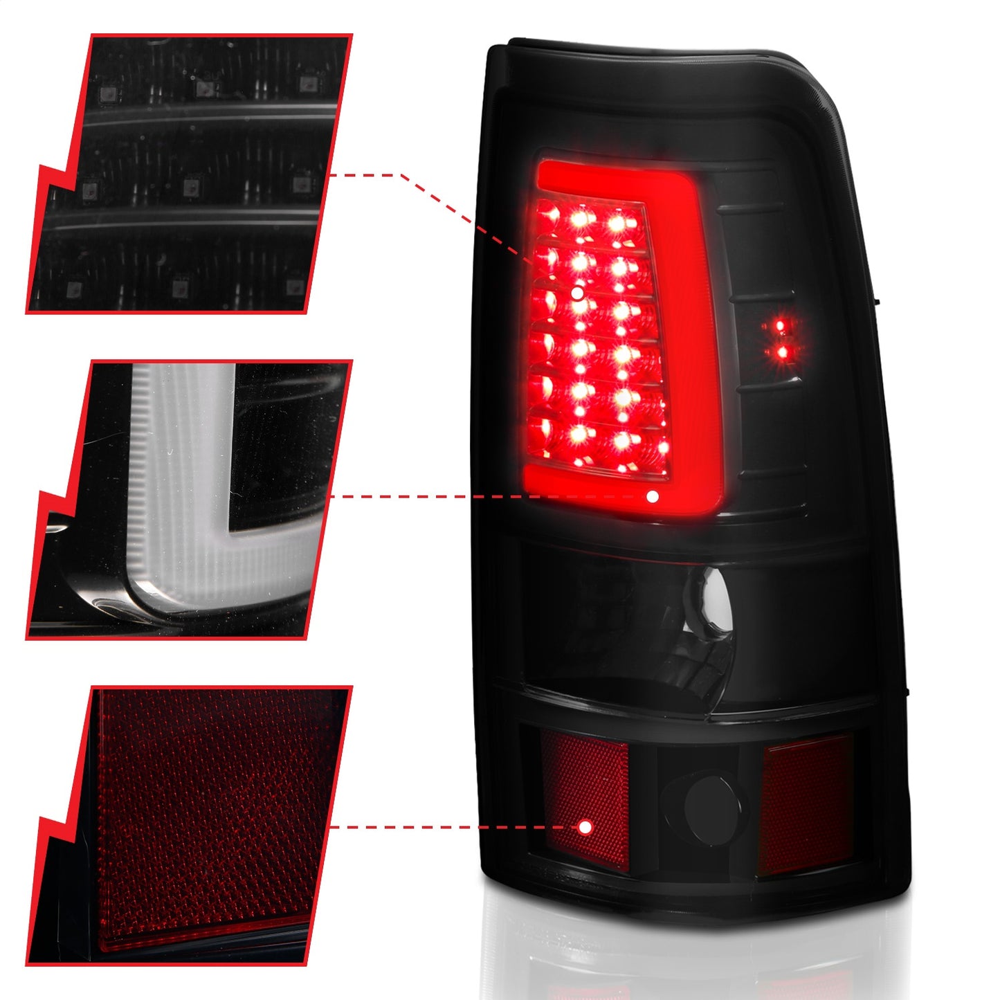 Anzo USA | LED Tail Light Assembly LED Smoke Lens Black Pair | Fits Silverado 1500 | 311334