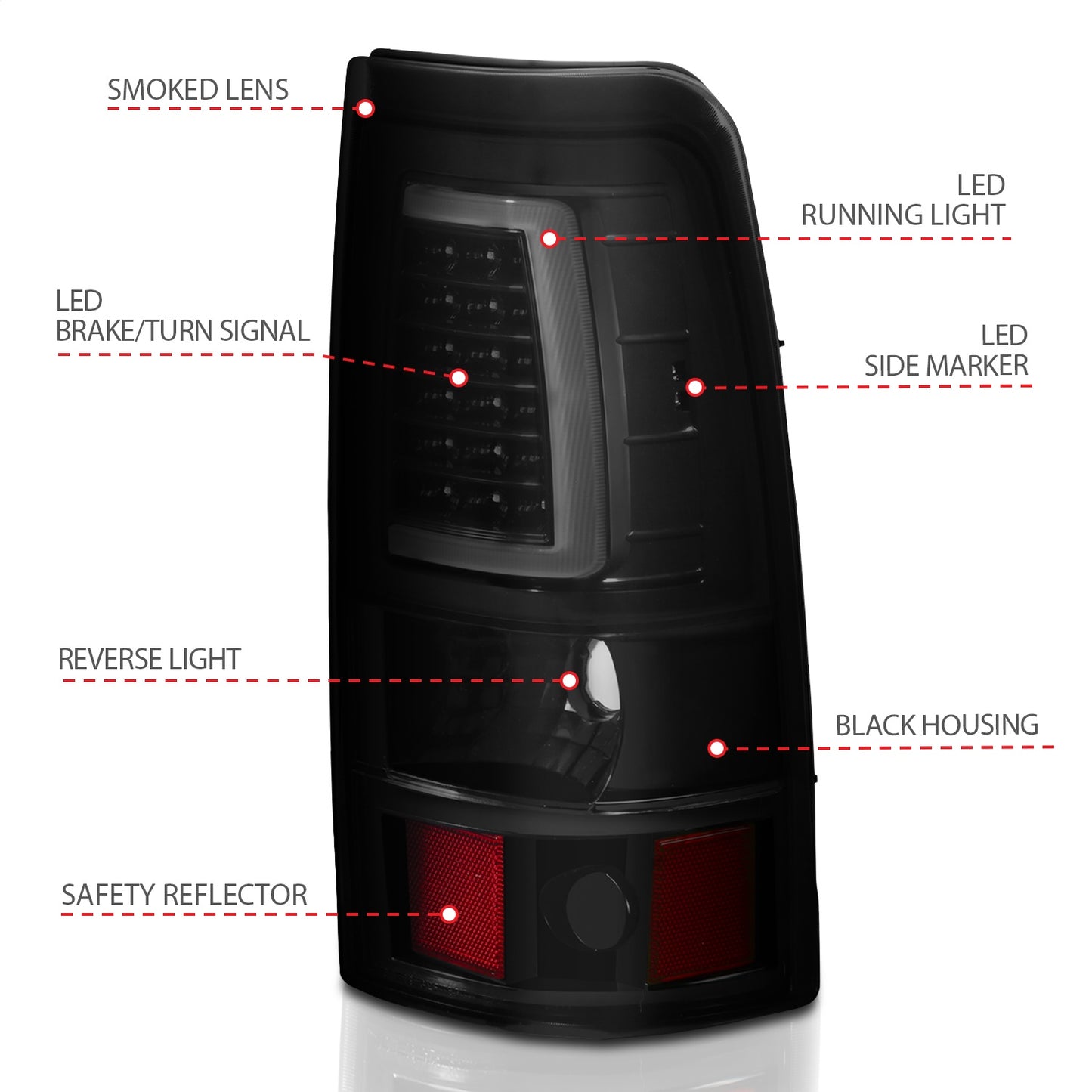 Anzo USA | LED Tail Light Assembly LED Smoke Lens Black Pair | Fits Silverado 1500 | 311334
