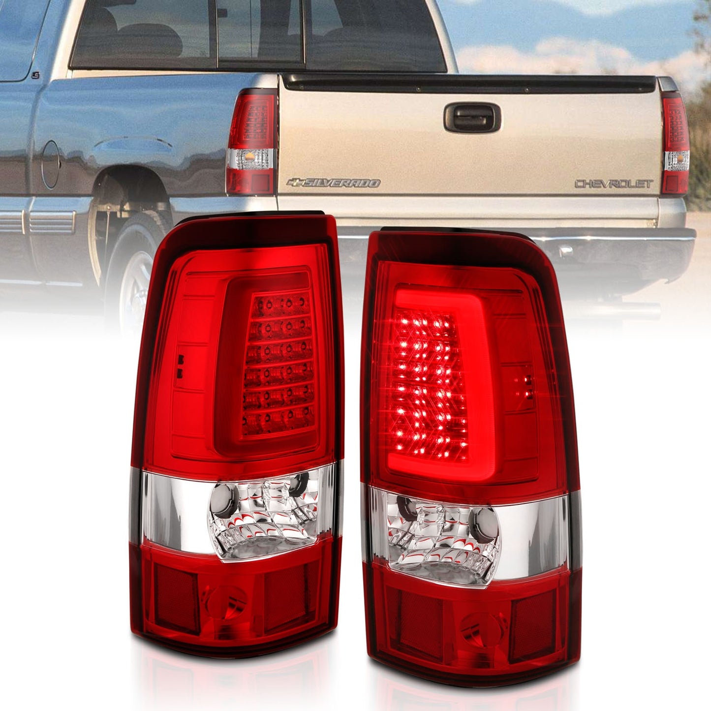 Anzo USA | LED Tail Light Assembly LED Red/Clear Lens Chrome Pair | Fits Silverado 1500 | 311335
