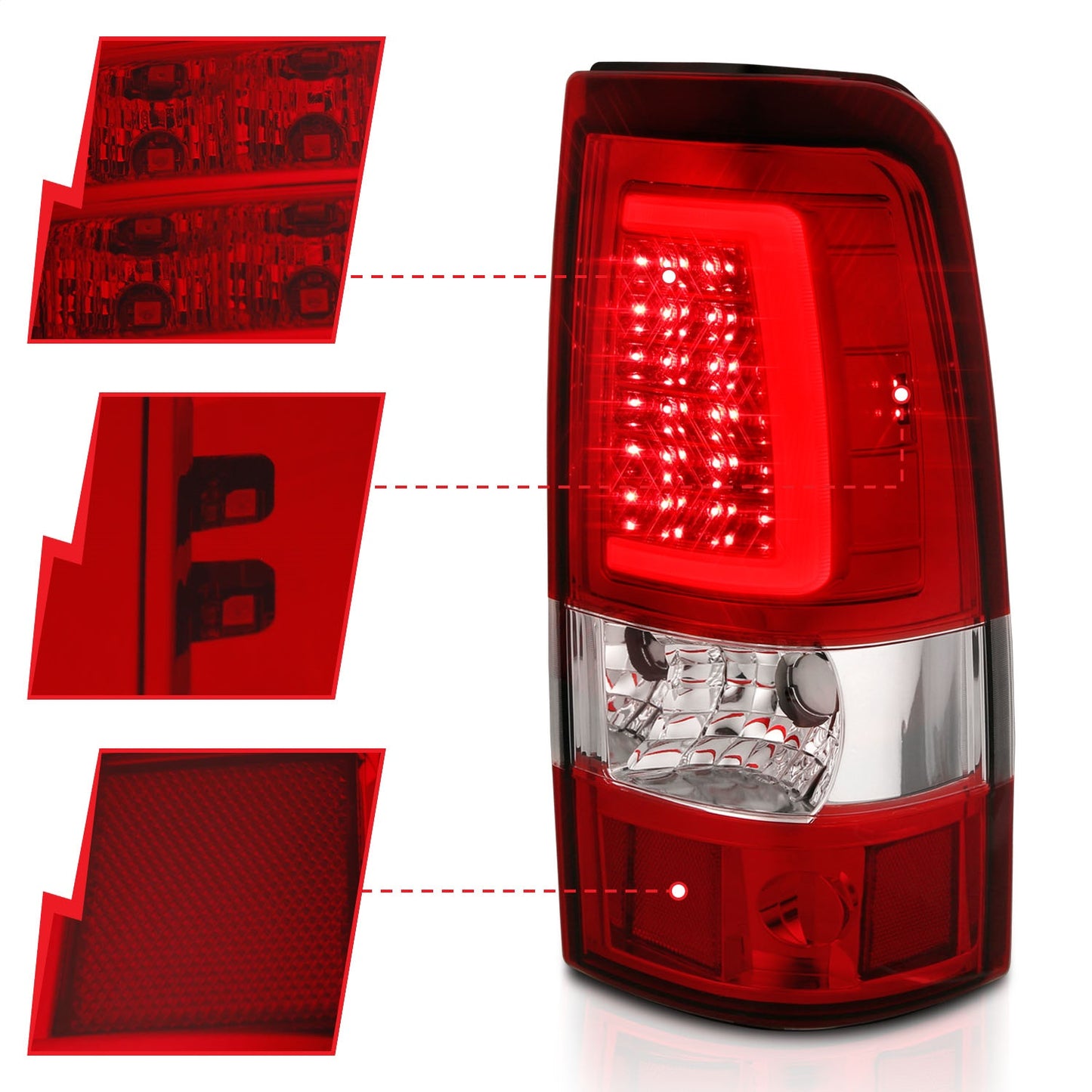 Anzo USA | LED Tail Light Assembly LED Red/Clear Lens Chrome Pair | Fits Silverado 1500 | 311335