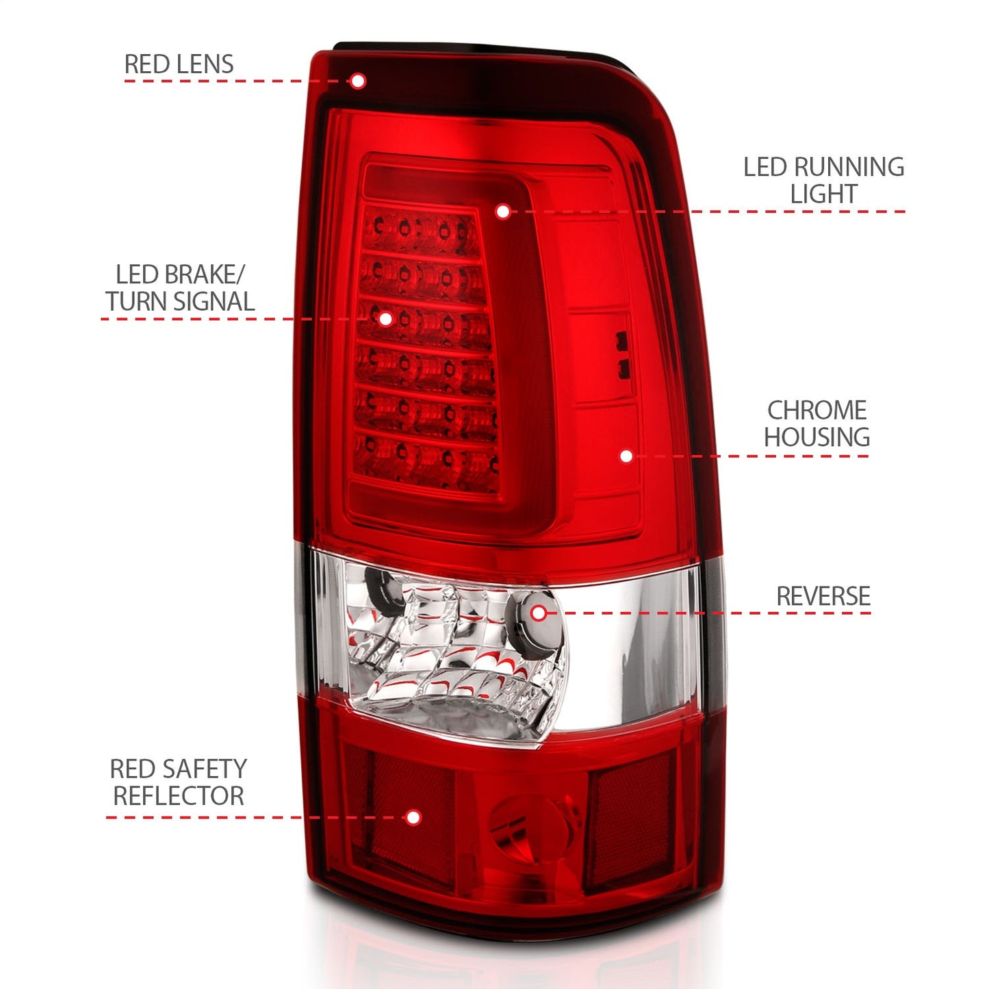 Anzo USA | LED Tail Light Assembly LED Red/Clear Lens Chrome Pair | Fits Silverado 1500 | 311335