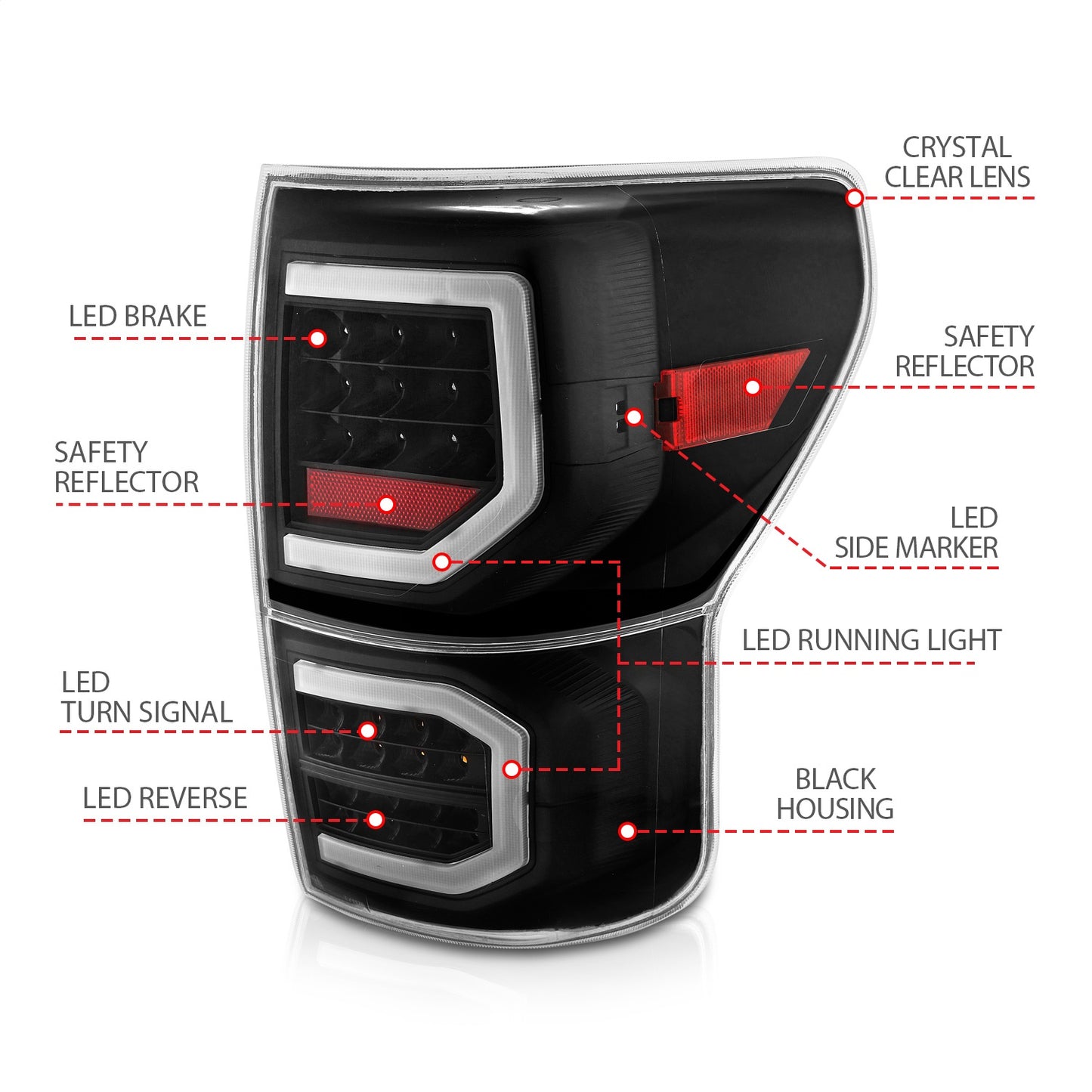 Anzo USA | LED Tail Light Assembly LED Clear Lens Black Housing Pair | Fits Tundra | 311336