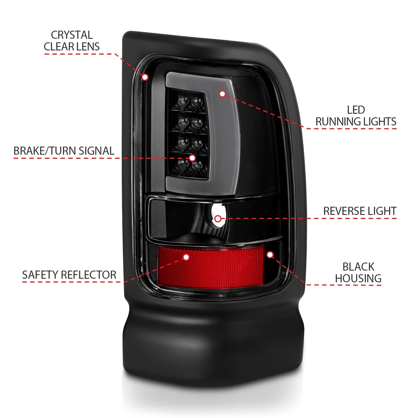 Anzo USA | LED Tail Light Assembly LED Clear Lens Black Housing Pair | Fits Ram 1500 | 311339