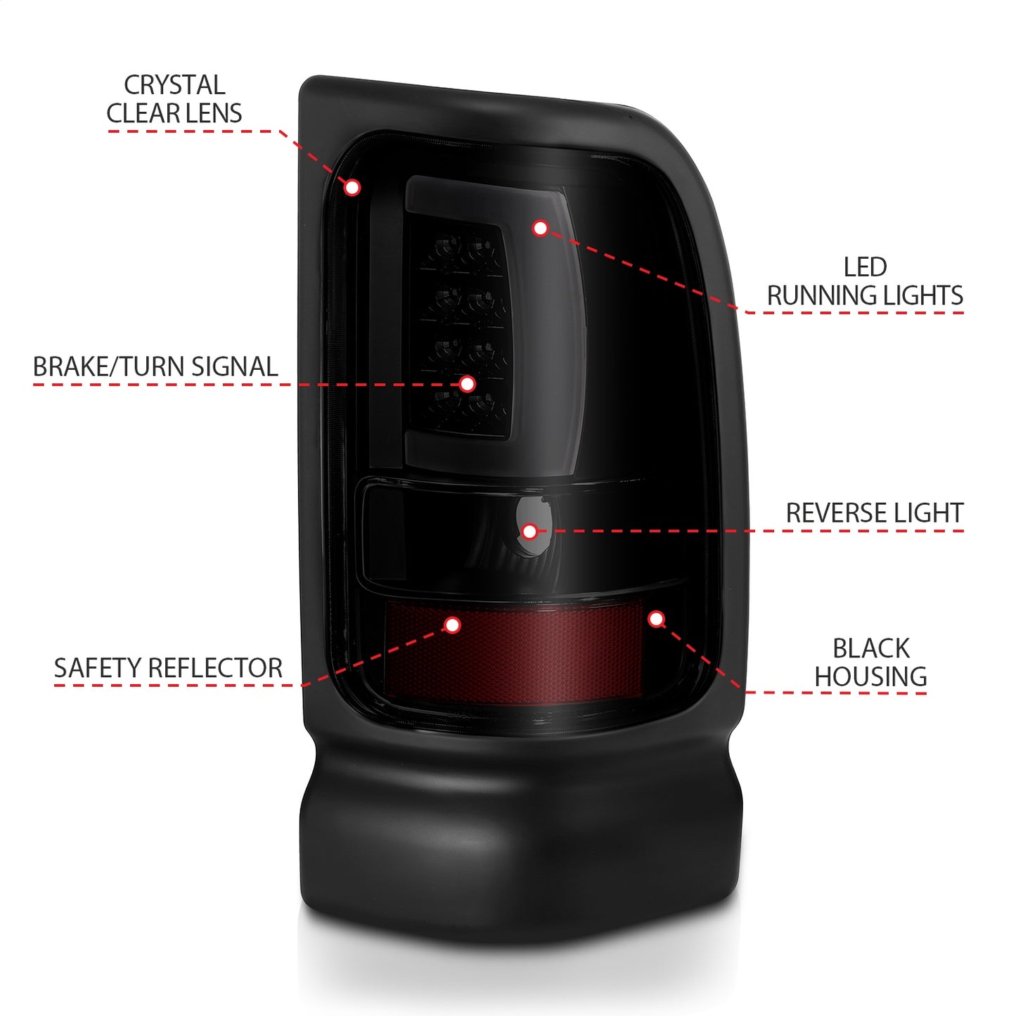 Anzo USA | LED Tail Light Assembly LED Smoke Lens Black Housing Pair | Fits Ram 1500 | 311340