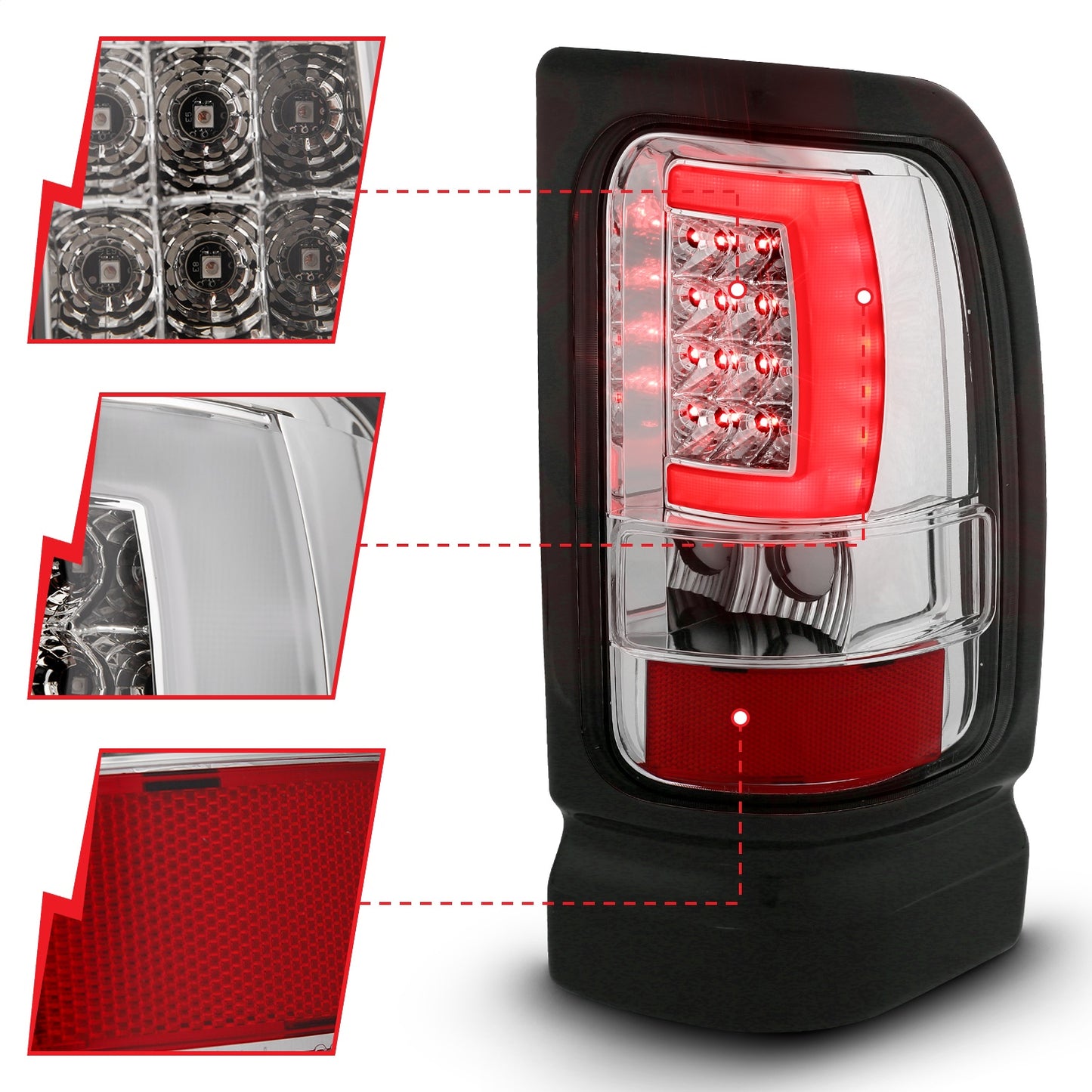 Anzo USA | LED Tail Light Assembly LED Clear Lens Chrome Housing Pair | Fits Ram 1500 | 311341