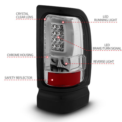 Anzo USA | LED Tail Light Assembly LED Clear Lens Chrome Housing Pair | Fits Ram 1500 | 311341