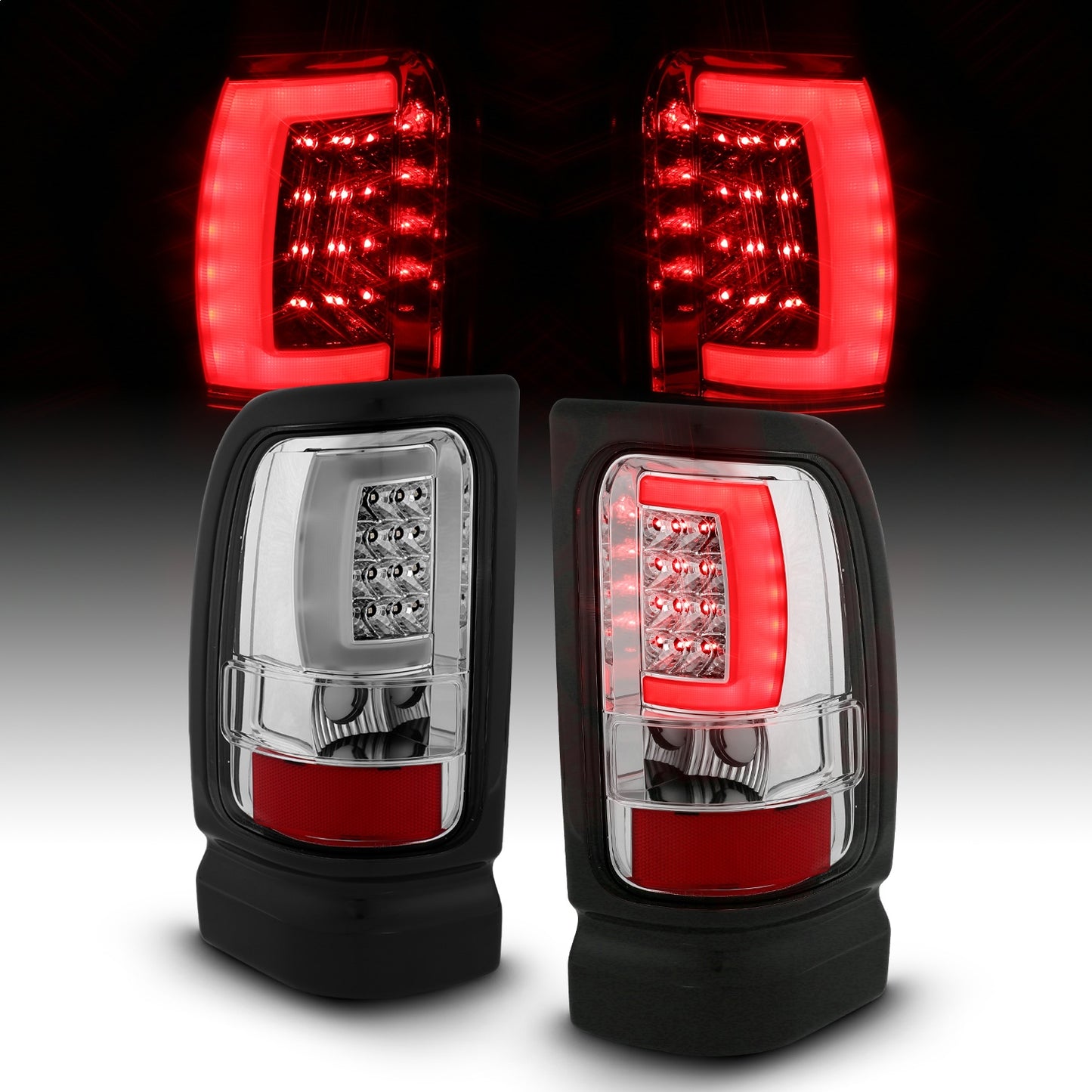 Anzo USA | LED Tail Light Assembly LED Clear Lens Chrome Housing Pair | Fits Ram 1500 | 311341