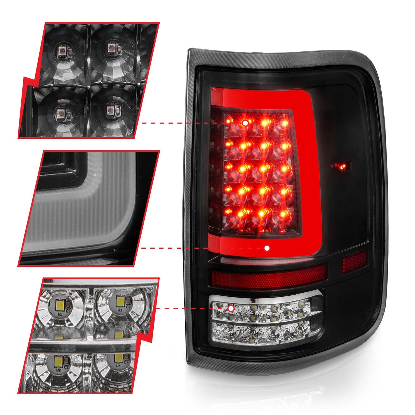 Anzo USA | LED Tail Light Assembly LED Clear Lens Black Housing w/Light Bar Pair | Fits F-150 | 311342