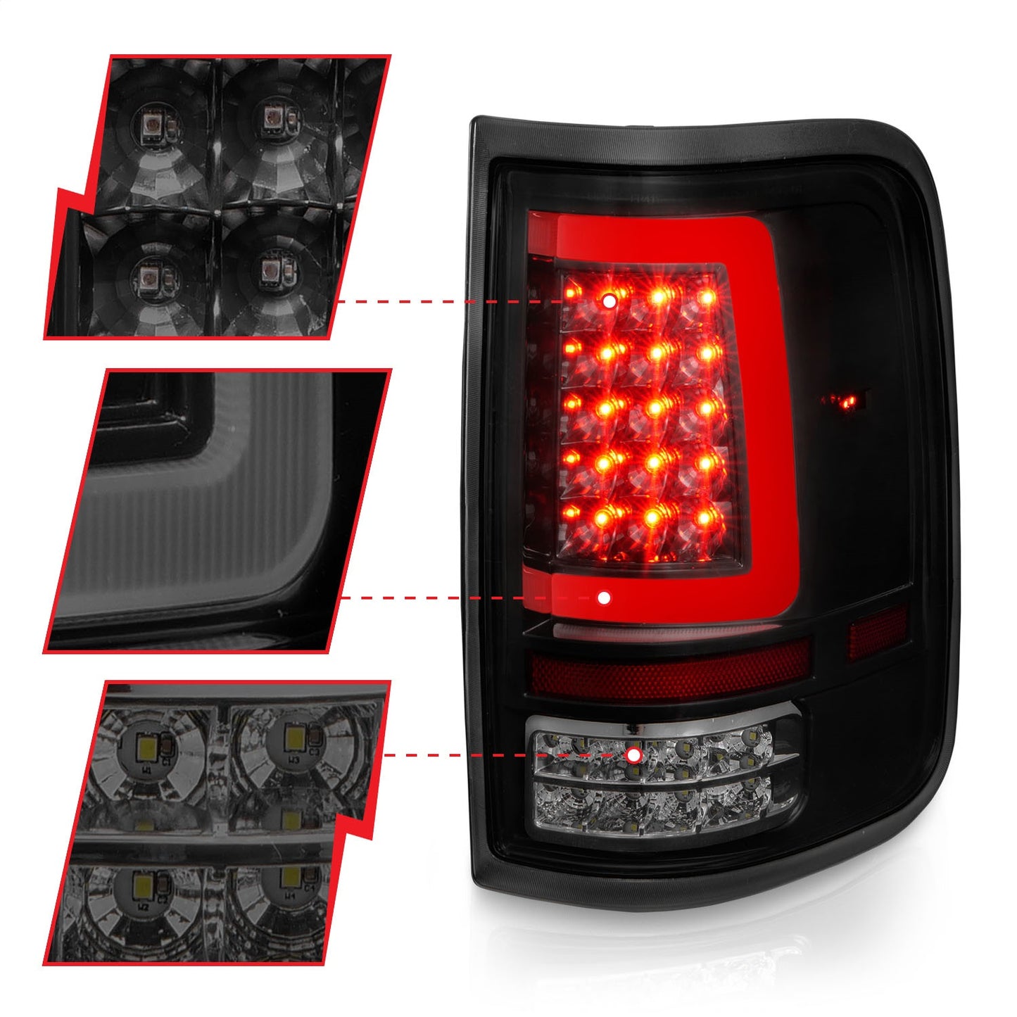 Anzo USA | LED Tail Light Assembly LED Smoke Lens Black Housing w/Light Bar Pair | Fits F-150 | 311343