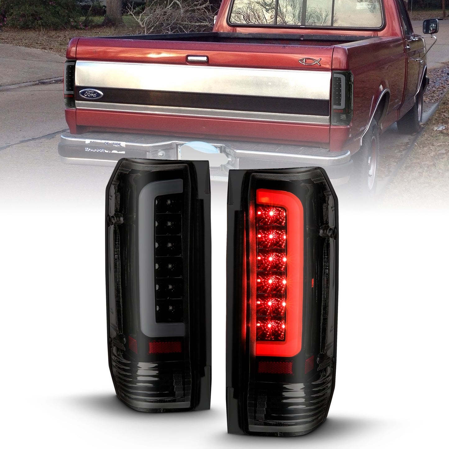 Anzo USA | LED Tail Light Assembly LED Smoke Lens Black Housing Pair | Fits F-150 | 311351