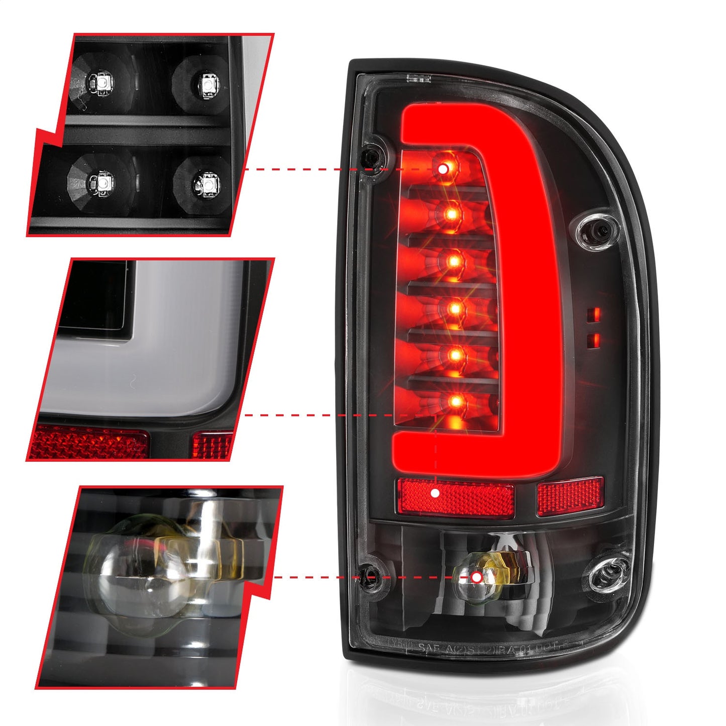 Anzo USA | LED Tail Light Assembly LED Clear Lens Black Housing Pair | Fits Tacoma | 311353