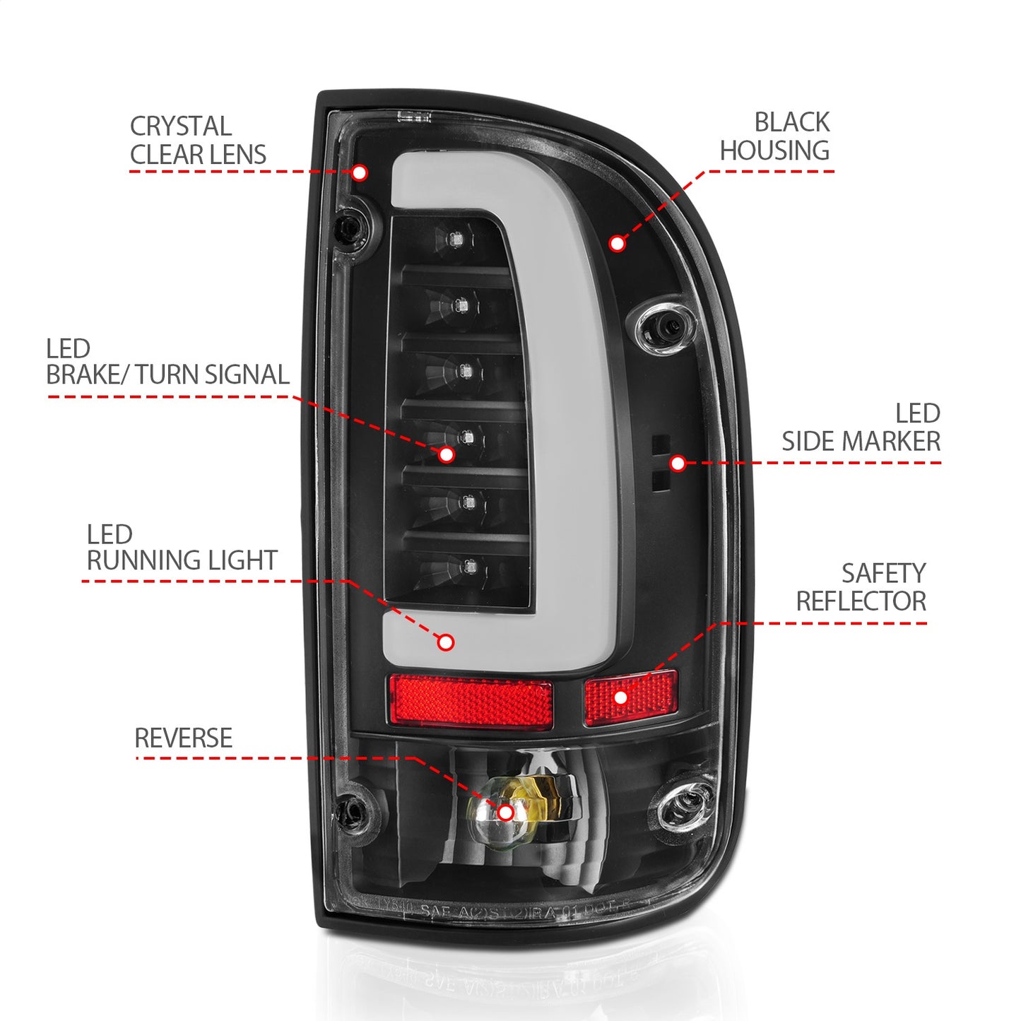 Anzo USA | LED Tail Light Assembly LED Clear Lens Black Housing Pair | Fits Tacoma | 311353