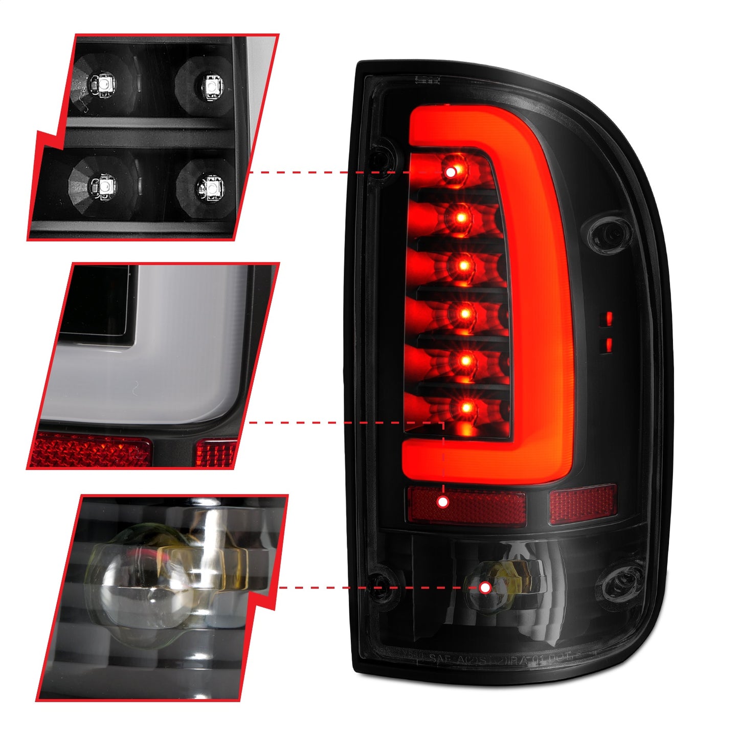 Anzo USA | LED Tail Light Assembly LED Smoke Lens Black Housing Pair | Fits Tacoma | 311354