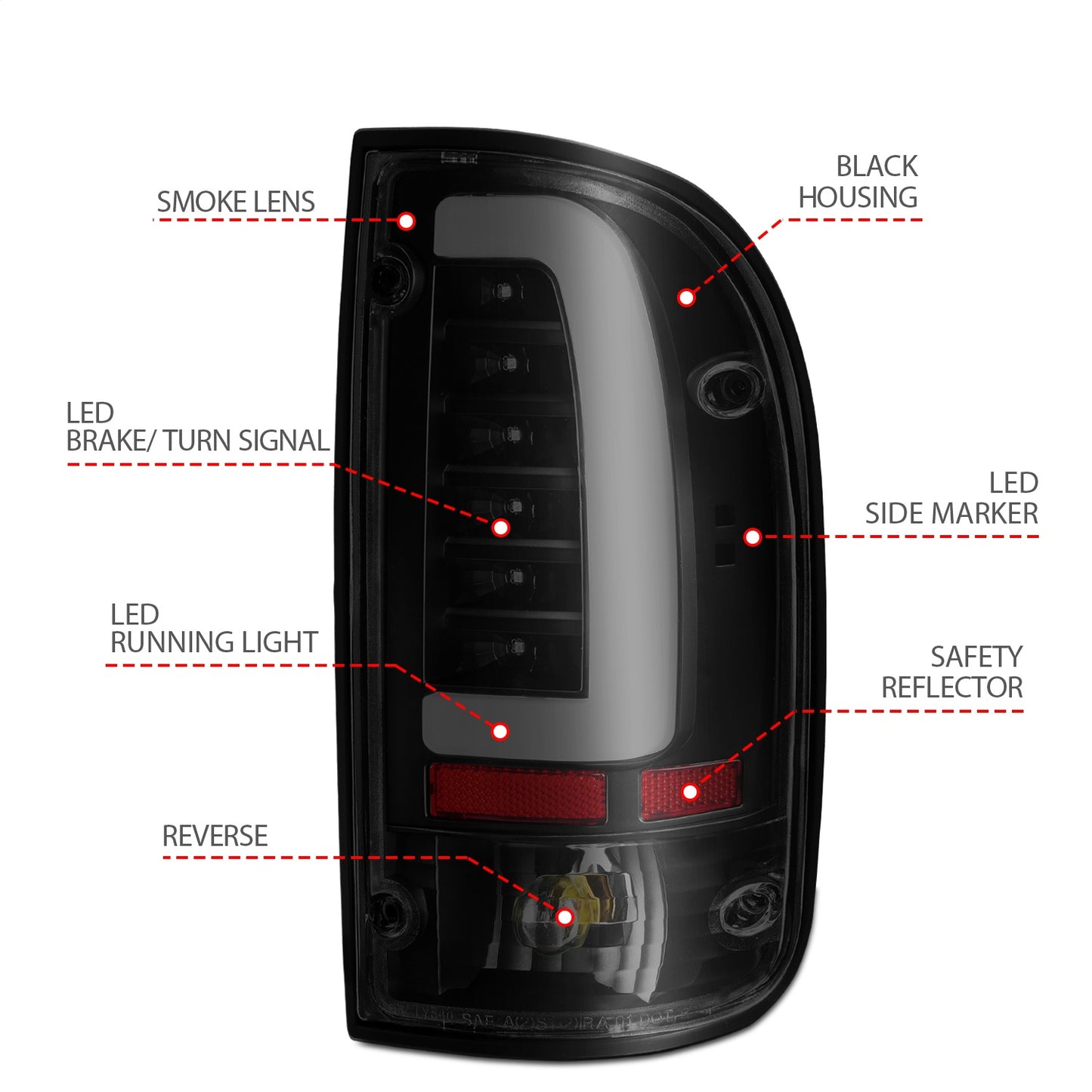 Anzo USA | LED Tail Light Assembly LED Smoke Lens Black Housing Pair | Fits Tacoma | 311354