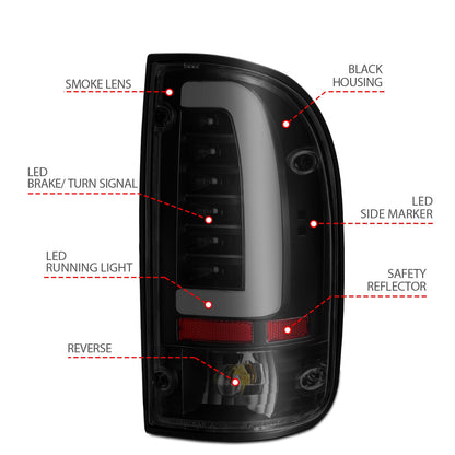 Anzo USA | LED Tail Light Assembly LED Smoke Lens Black Housing Pair | Fits Tacoma | 311354