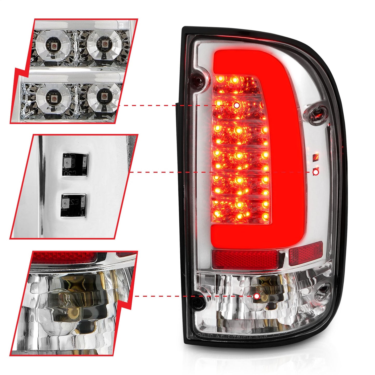 Anzo USA | LED Tail Light Assembly LED Clear Lens Chrome Housing Pair | Fits Tacoma | 311355