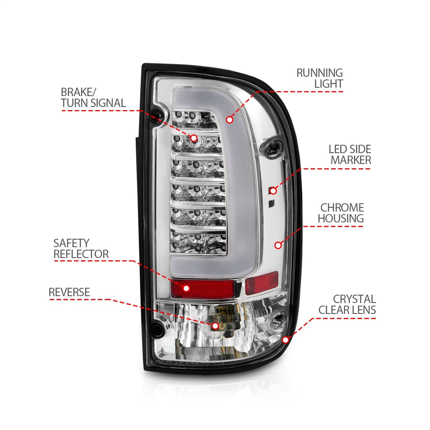Anzo USA | LED Tail Light Assembly LED Clear Lens Chrome Housing Pair | Fits Tacoma | 311355
