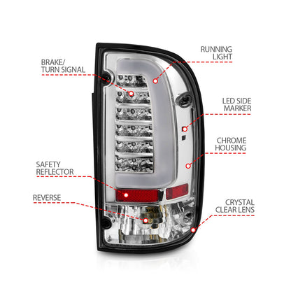 Anzo USA | LED Tail Light Assembly LED Clear Lens Chrome Housing Pair | Fits Tacoma | 311355