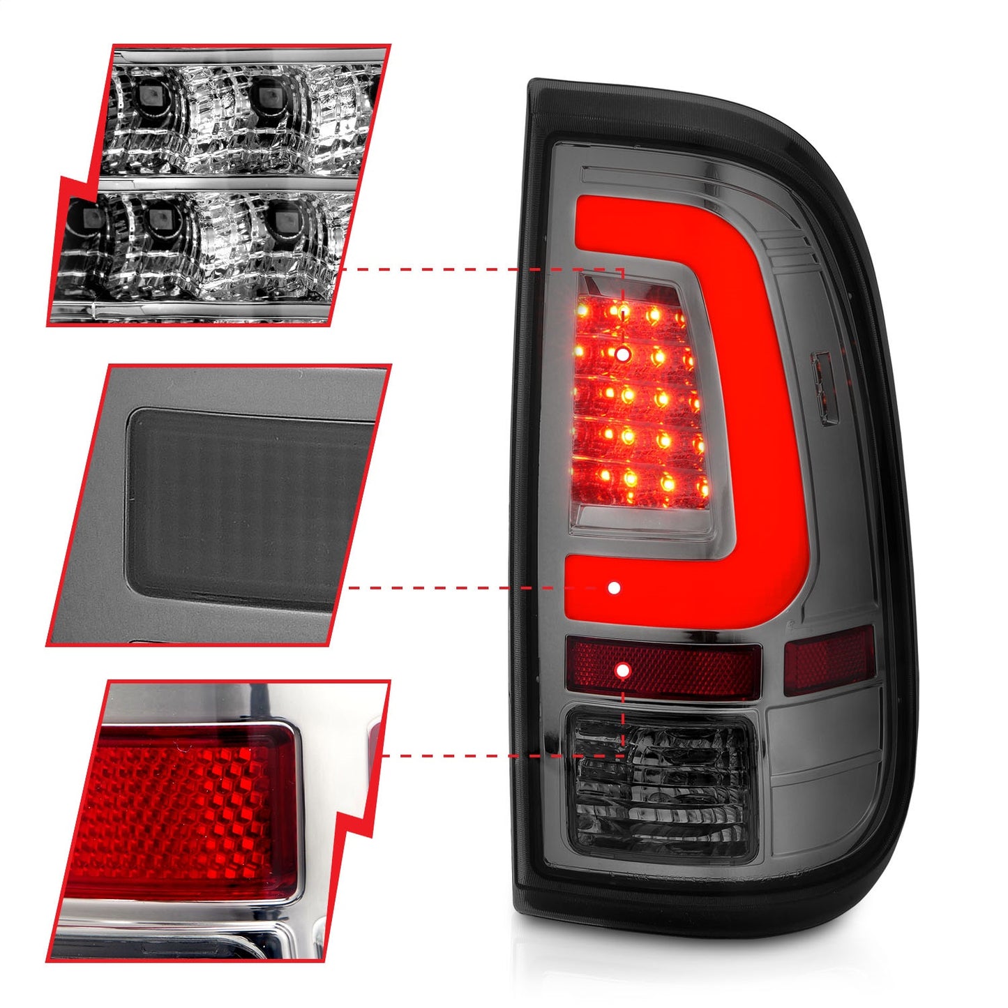 Anzo USA | LED Tail Light Assembly  LED  Smoke Lens  Chrome Housing  Pair  |  Fits F-250 Super Duty | 311357