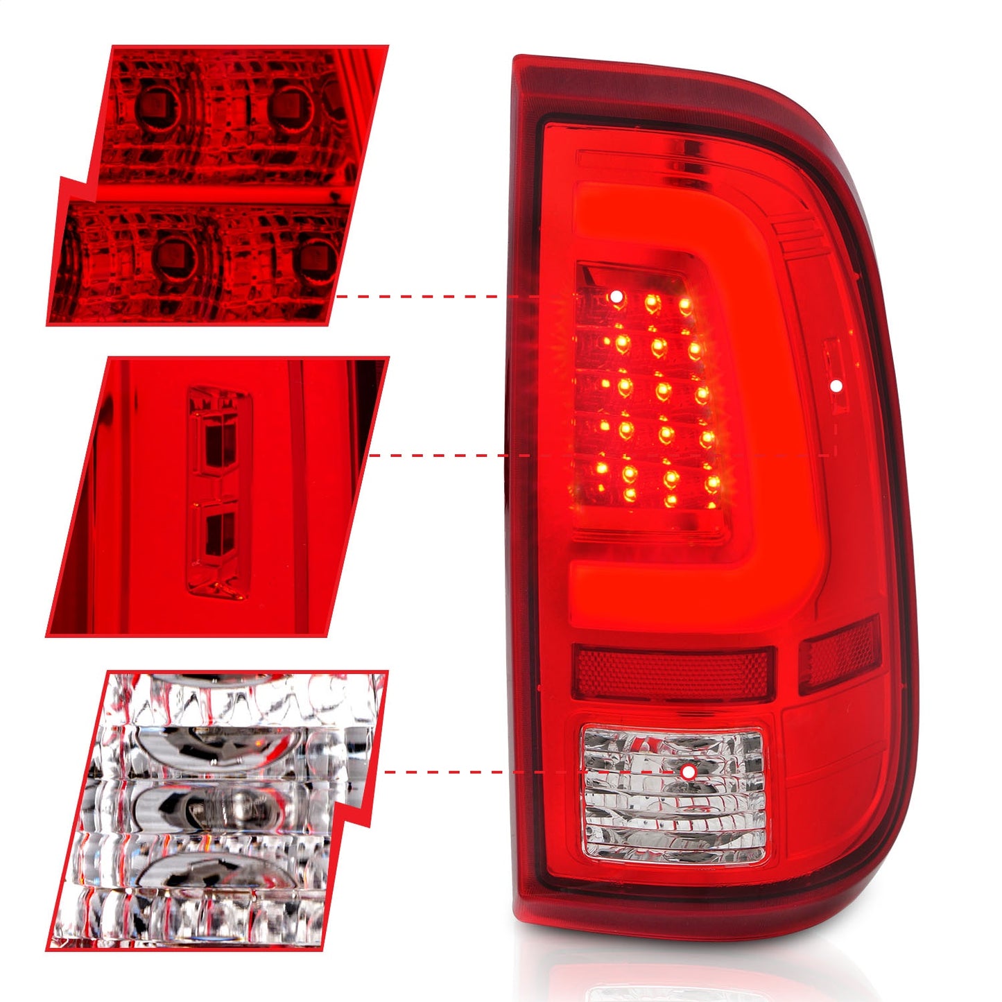 Anzo USA | LED Tail Light Assembly  LED  Red/Clear Lens  Chrome Housing  Pair  |  Fits F-250 Super Duty | 311358