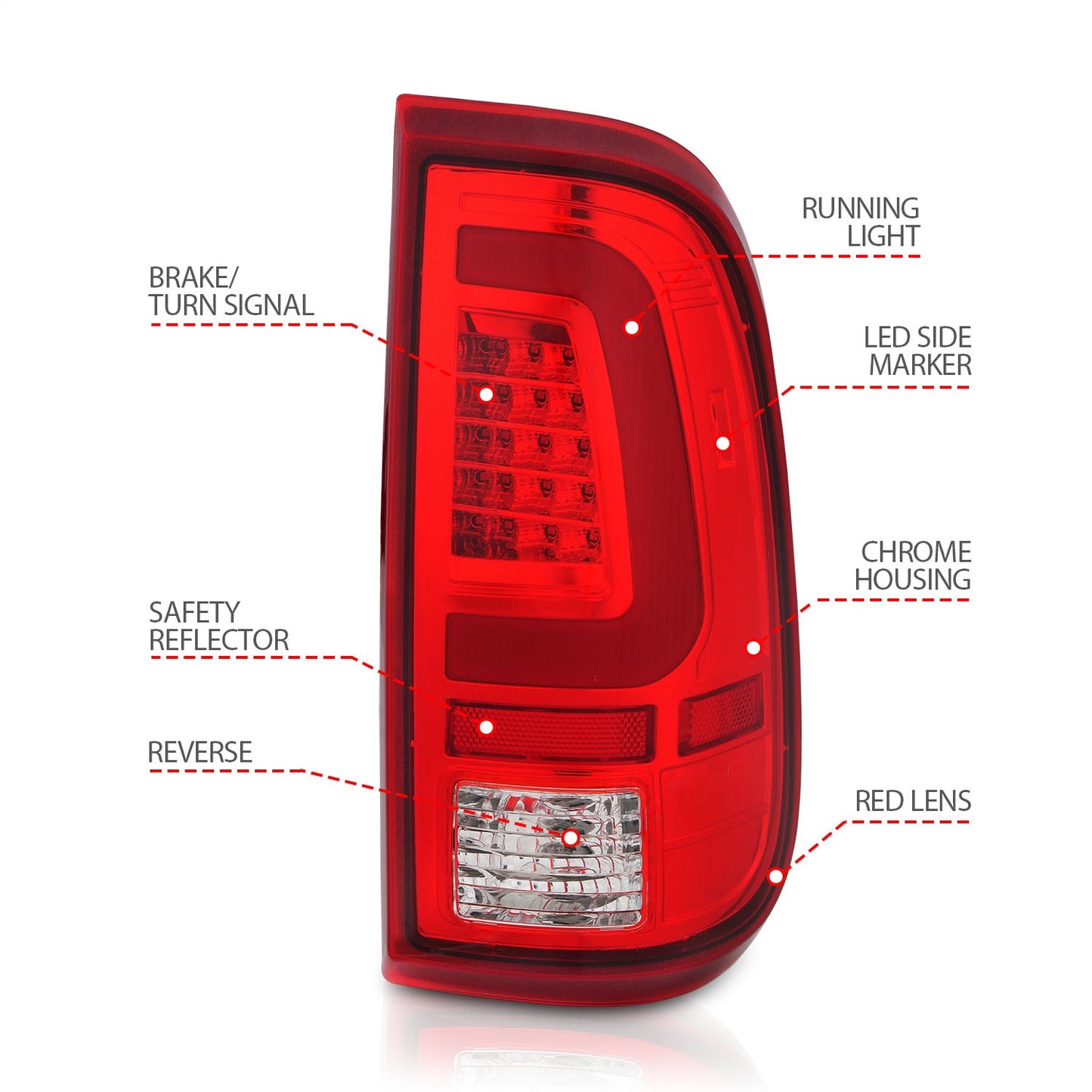 Anzo USA | LED Tail Light Assembly  LED  Red/Clear Lens  Chrome Housing  Pair  |  Fits F-250 Super Duty | 311358