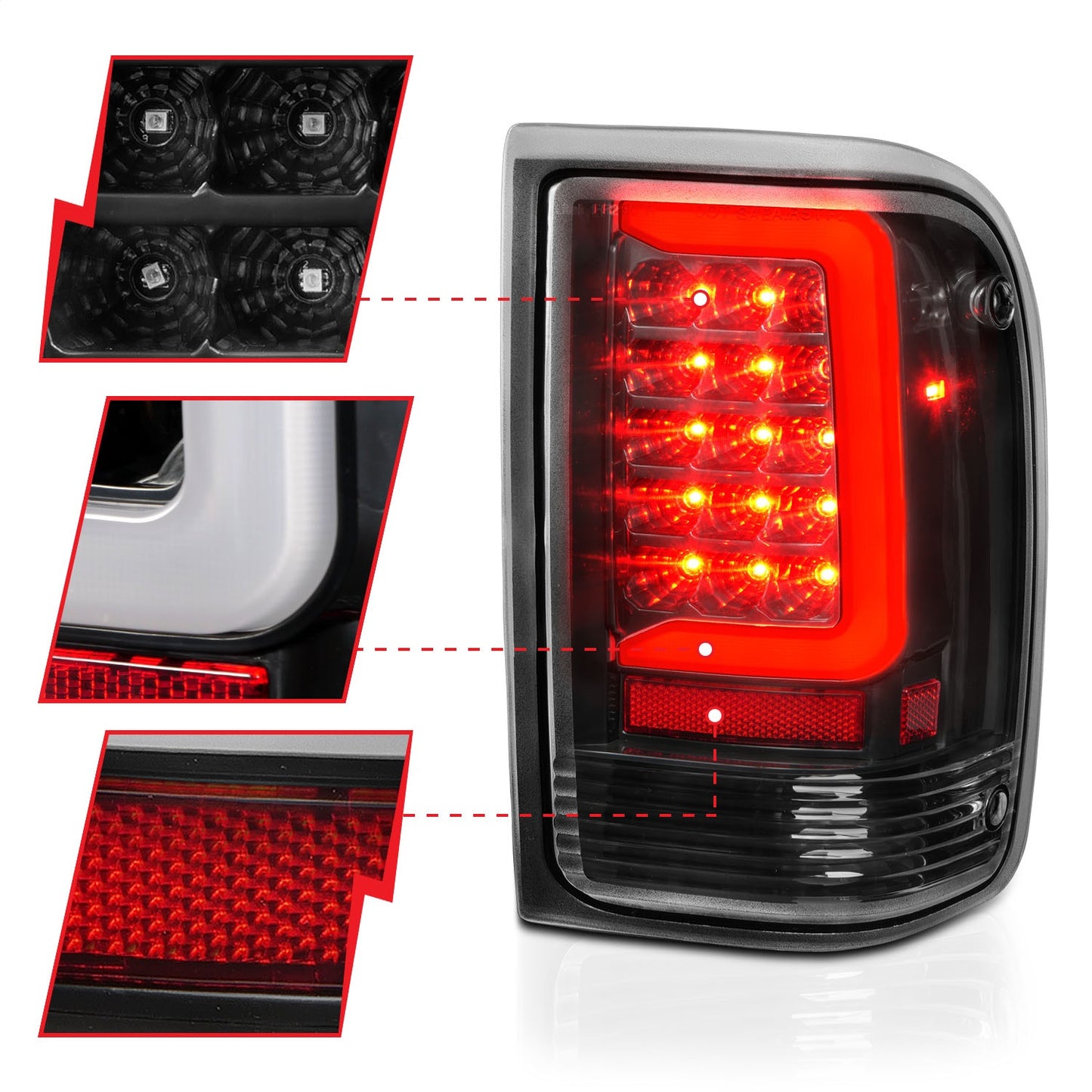 Anzo USA | LED Tail Light Assembly LED Clear Lens Black Housing w/Light Bar Pair | Fits Ranger | 311359