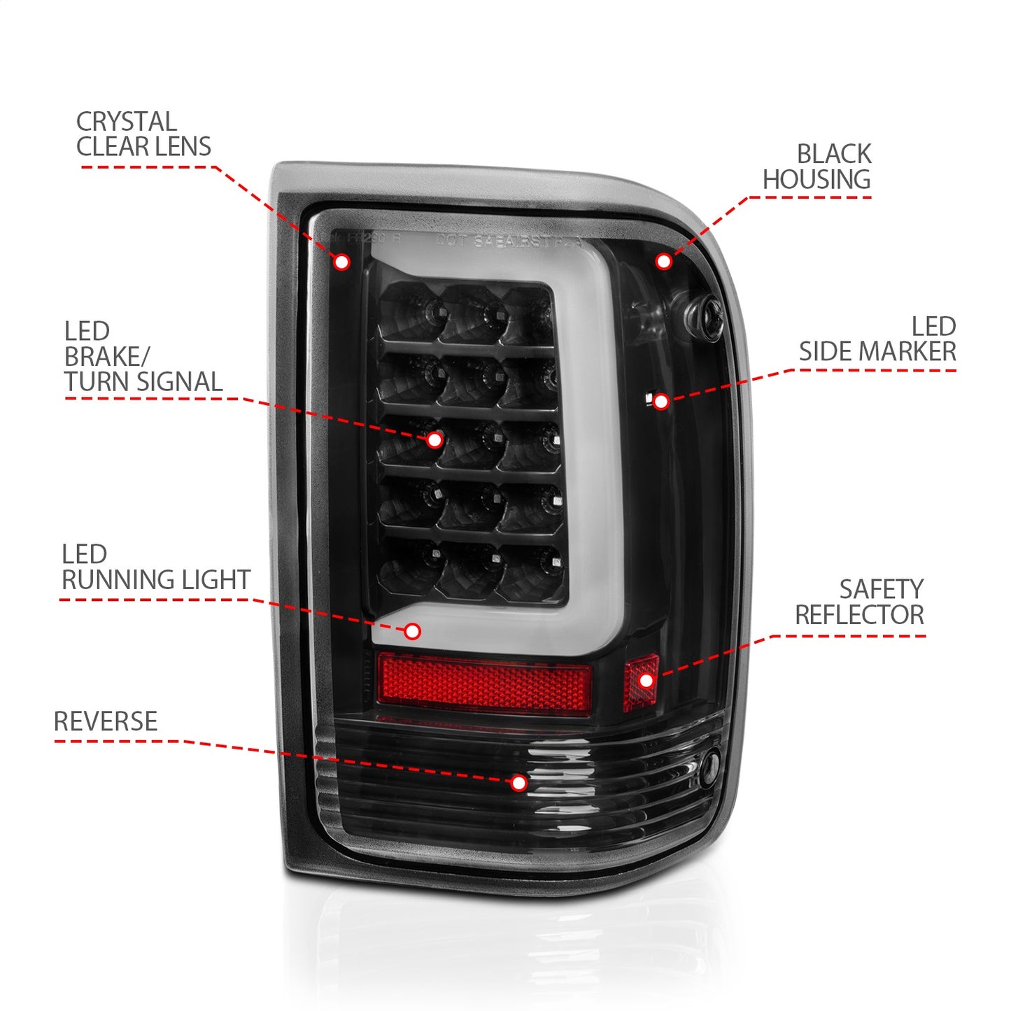Anzo USA | LED Tail Light Assembly LED Clear Lens Black Housing w/Light Bar Pair | Fits Ranger | 311359