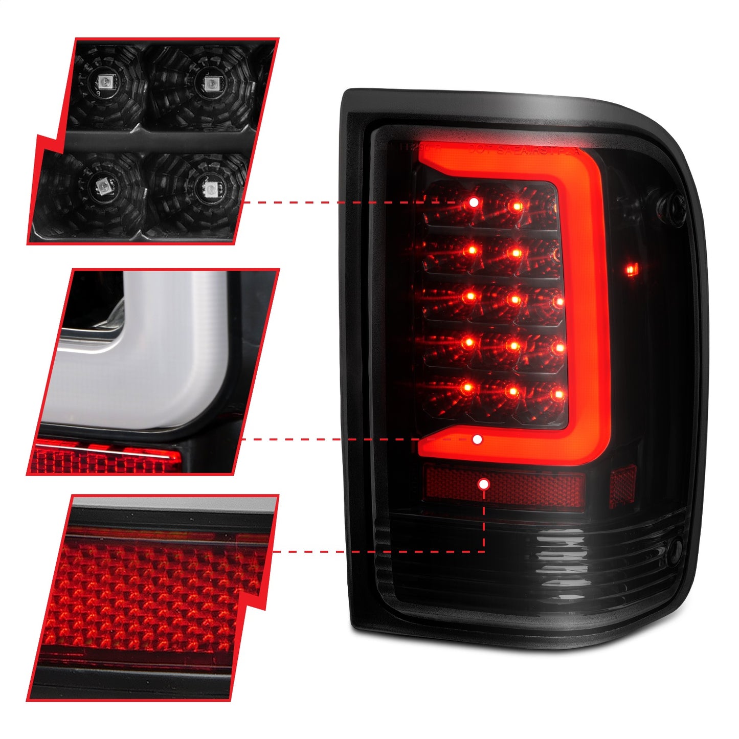 Anzo USA | LED Tail Light Assembly LED Smoke Lens Black Housing w/Light Bar Pair | Fits Ranger | 311360