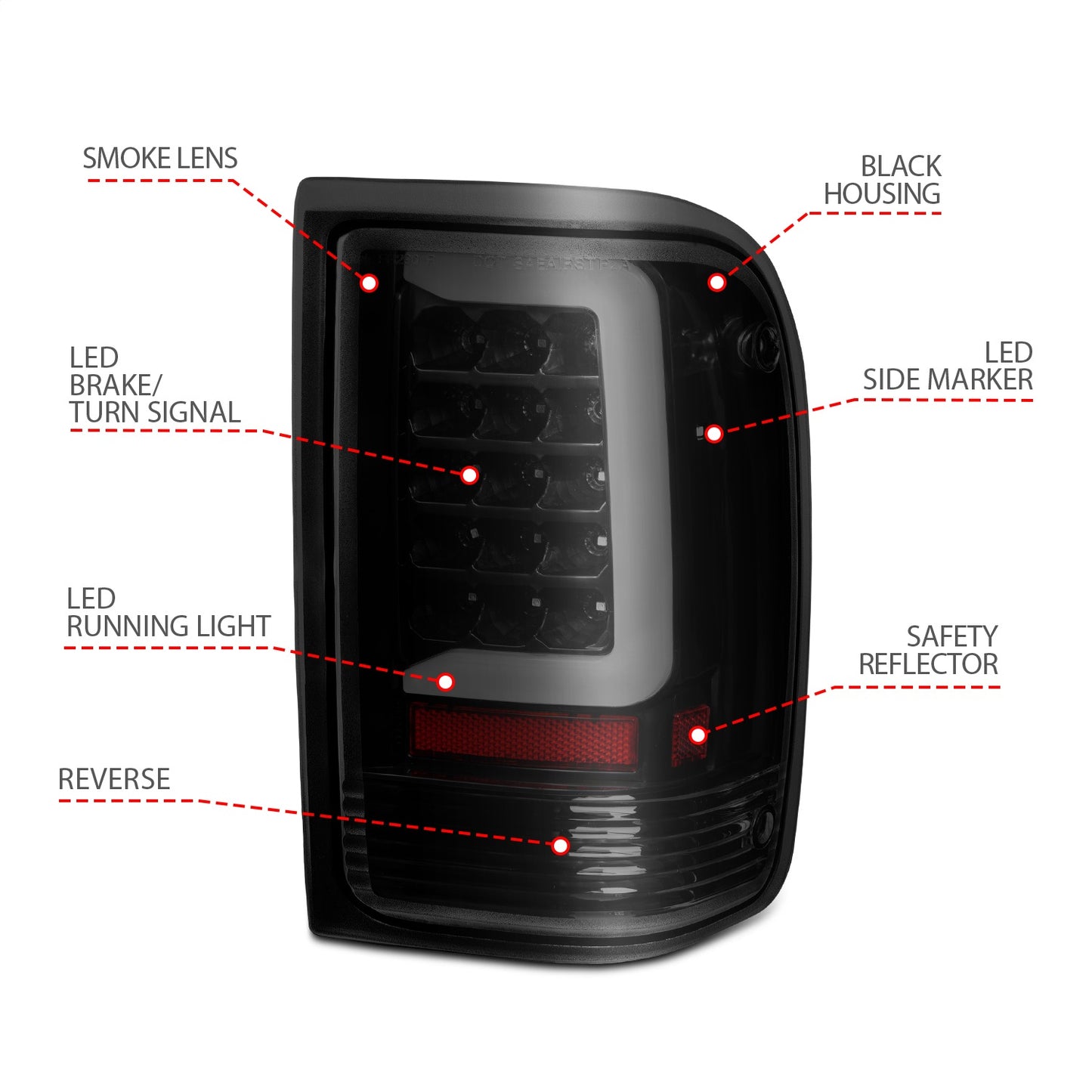 Anzo USA | LED Tail Light Assembly LED Smoke Lens Black Housing w/Light Bar Pair | Fits Ranger | 311360