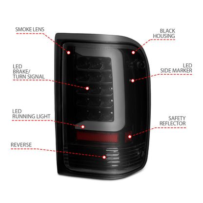 Anzo USA | LED Tail Light Assembly LED Smoke Lens Black Housing w/Light Bar Pair | Fits Ranger | 311360