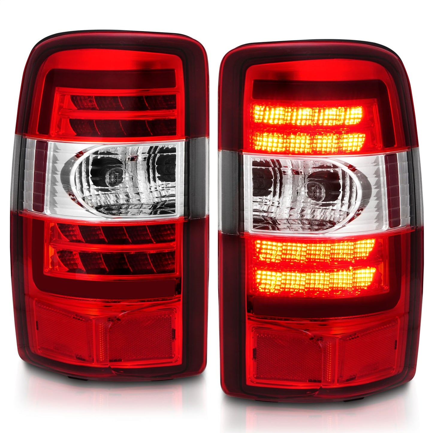 Anzo USA | LED Tail Light Assembly LED Red Lens Chrome Housing Pair | Fits Sierra 1500 | 311364