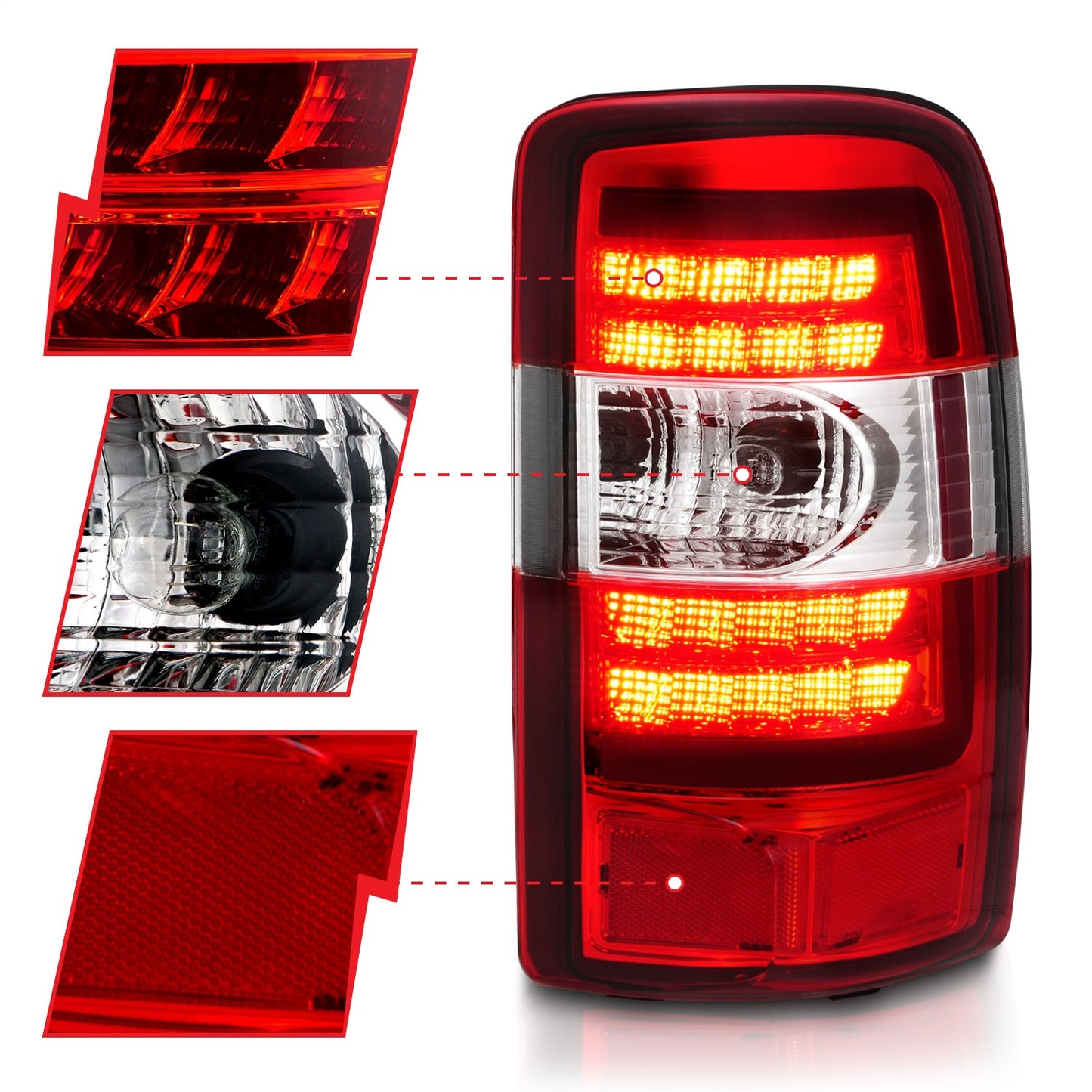 Anzo USA | LED Tail Light Assembly LED Red Lens Chrome Housing Pair | Fits Sierra 1500 | 311364